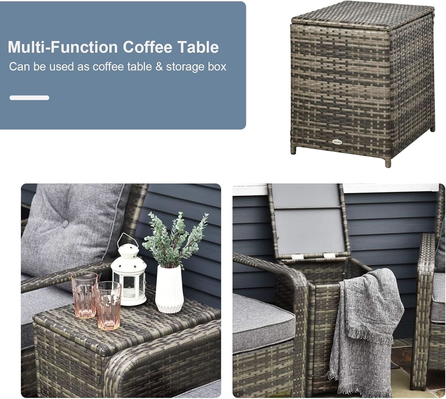 Three Piece Patio Furniture Set with Cushions and Table