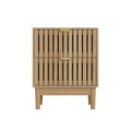 Bedside Table With Grille Design And 2 Drawers, Side Table For Bedroom - Oak