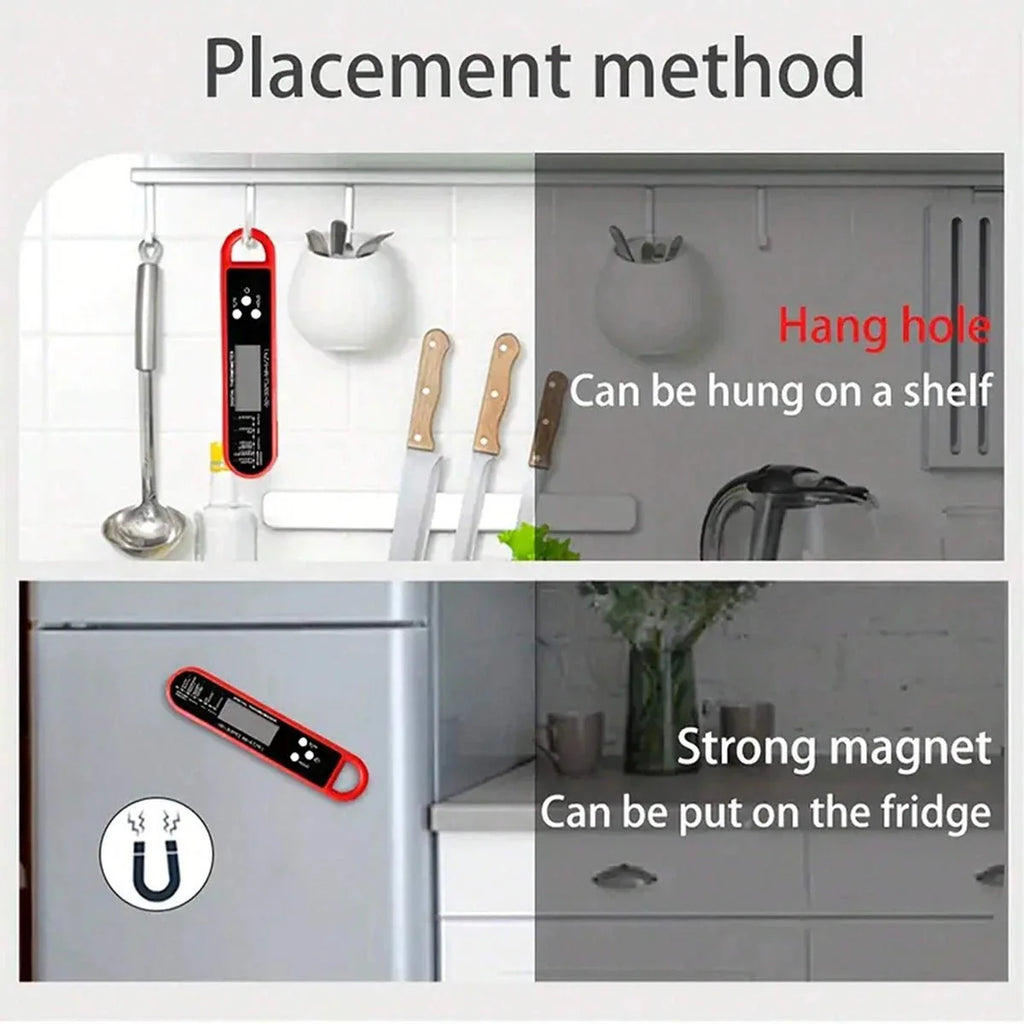 Digital Backlit Folding BBQ Kitchen Thermometer | Instant Read Meat Thermometer