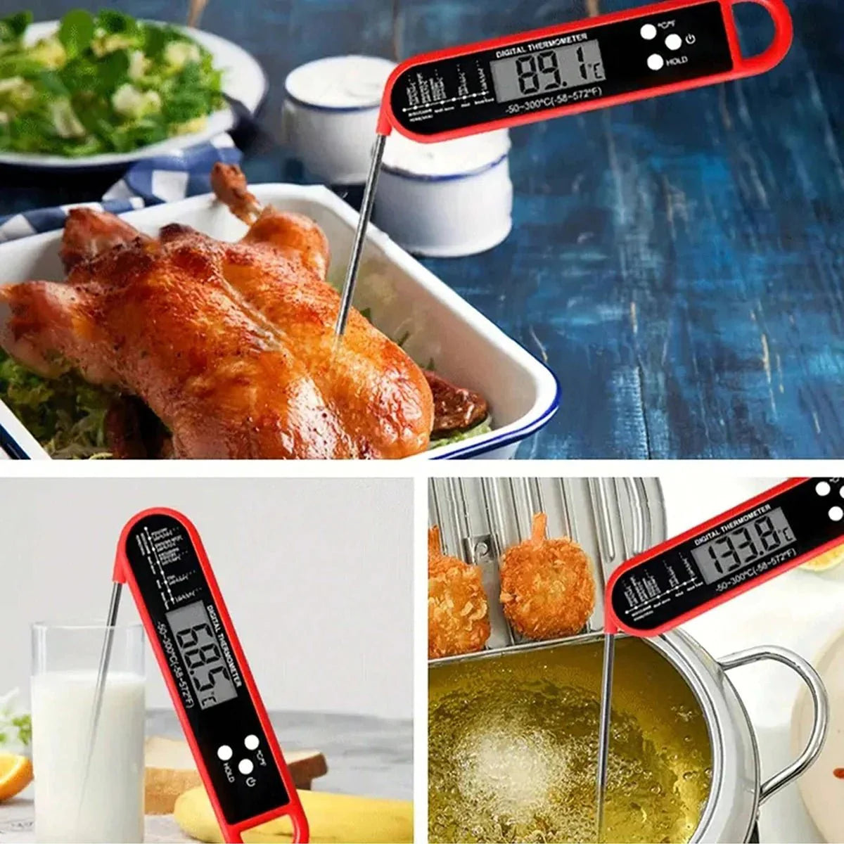 Digital Backlit Folding BBQ Kitchen Thermometer | Instant Read Meat Thermometer