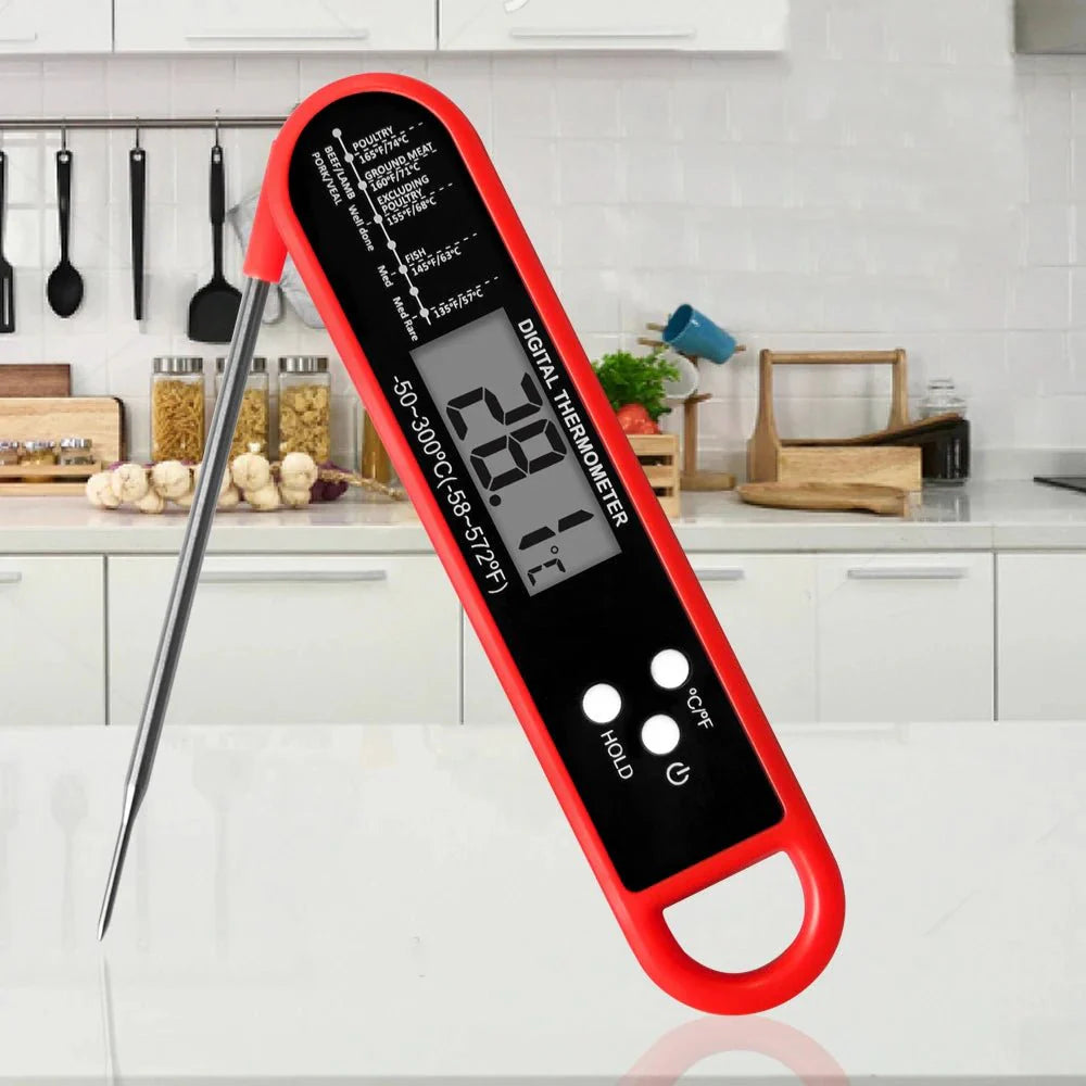 Digital Backlit Folding BBQ Kitchen Thermometer | Instant Read Meat Thermometer