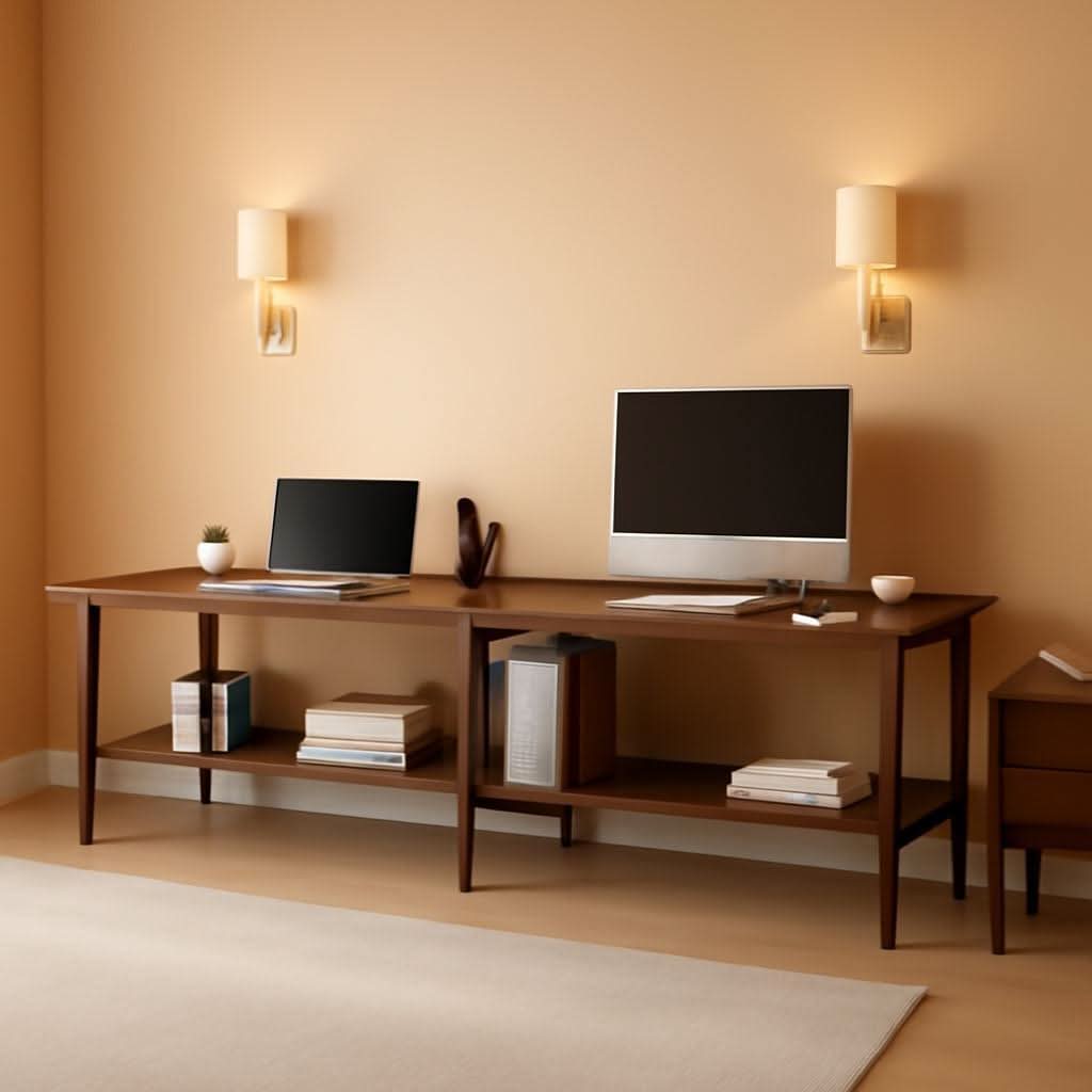 Walnut 110 Inches Twin Person Computer Workstation