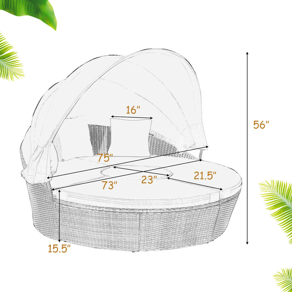 Patio Round Daybed Rattan Furniture Sets with Canopy