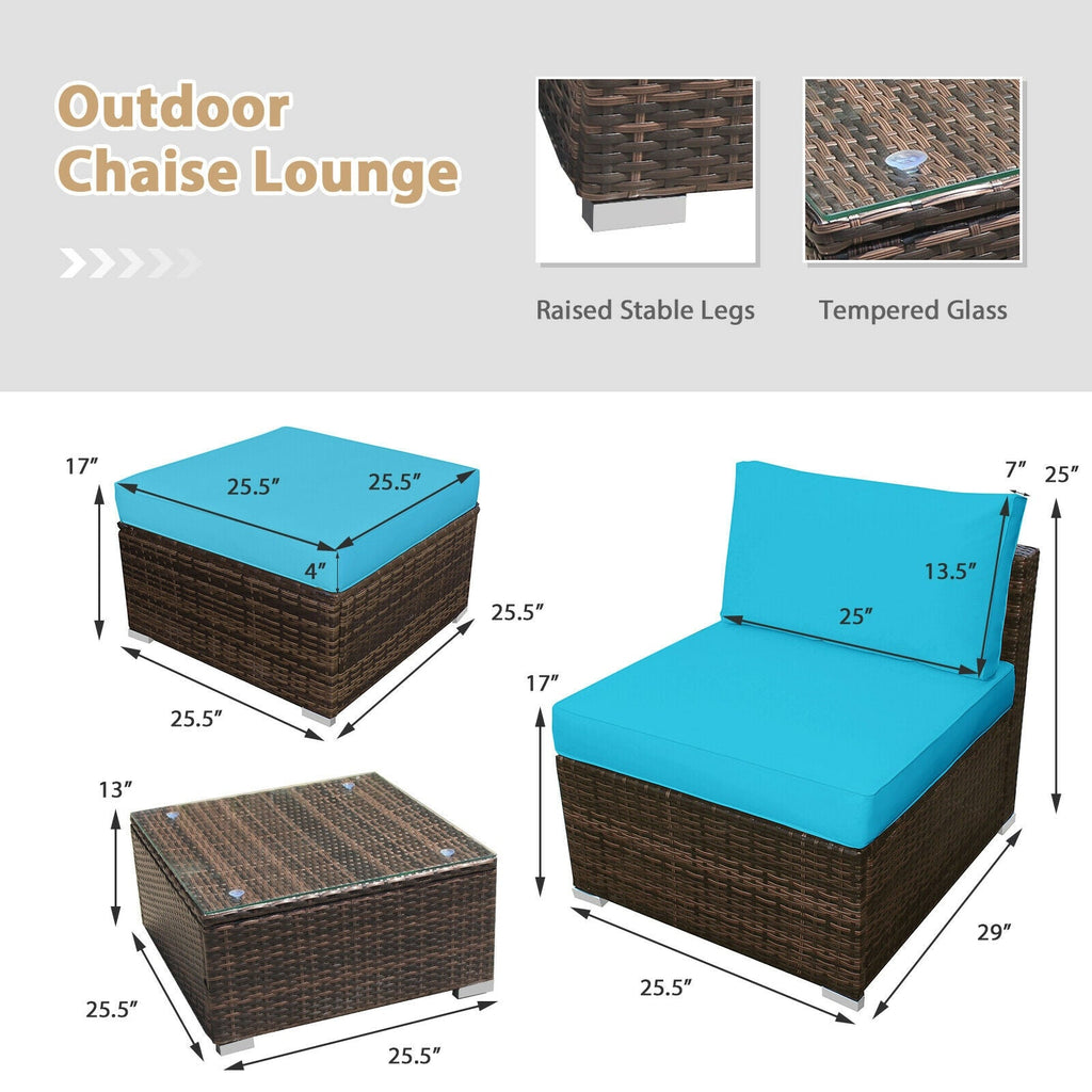 5 Pieces Patio Rattan Furniture Set with Cushioned Armless Sofa