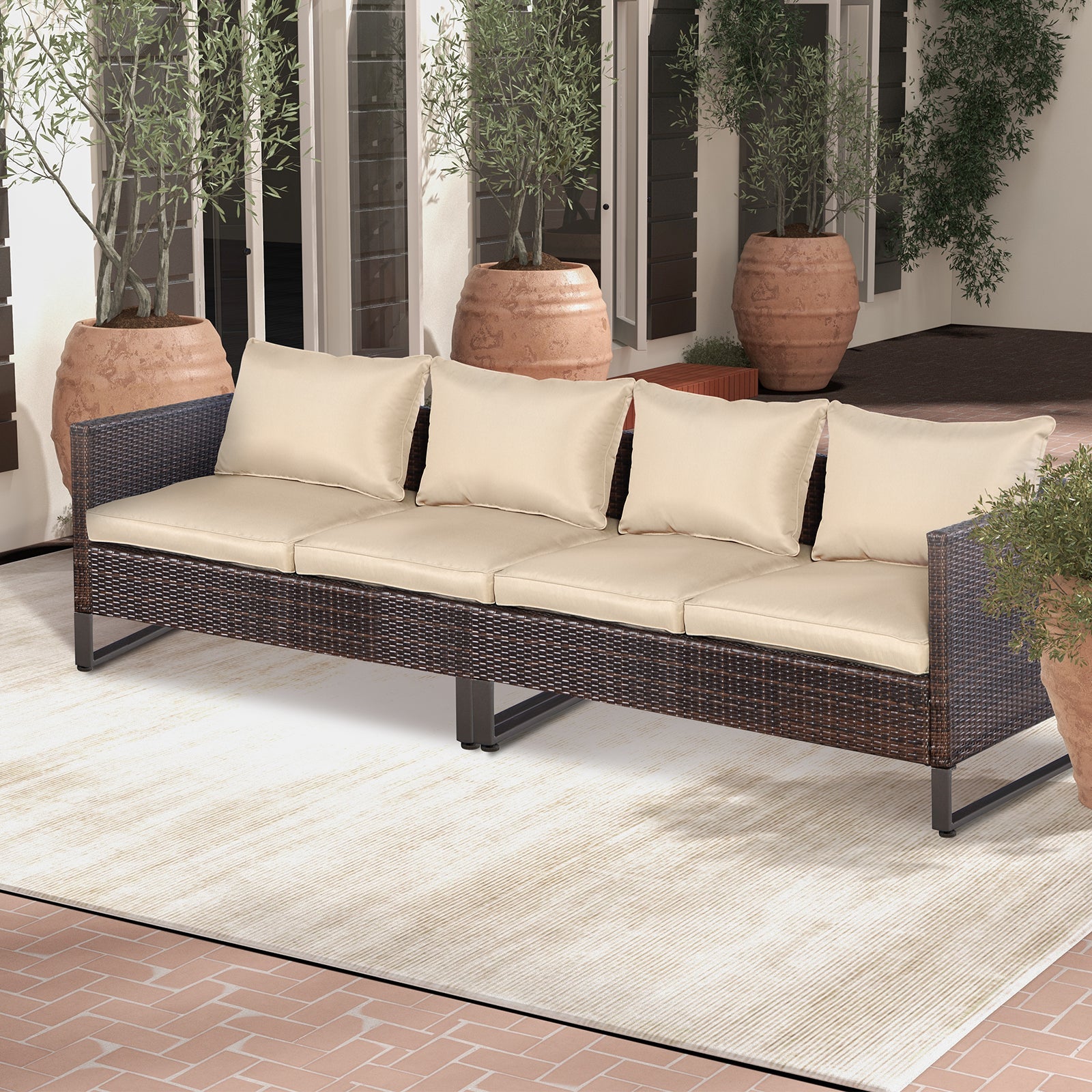 2 Pieces Patio Furniture Sofa Set with Cushions and Sofa Clips
