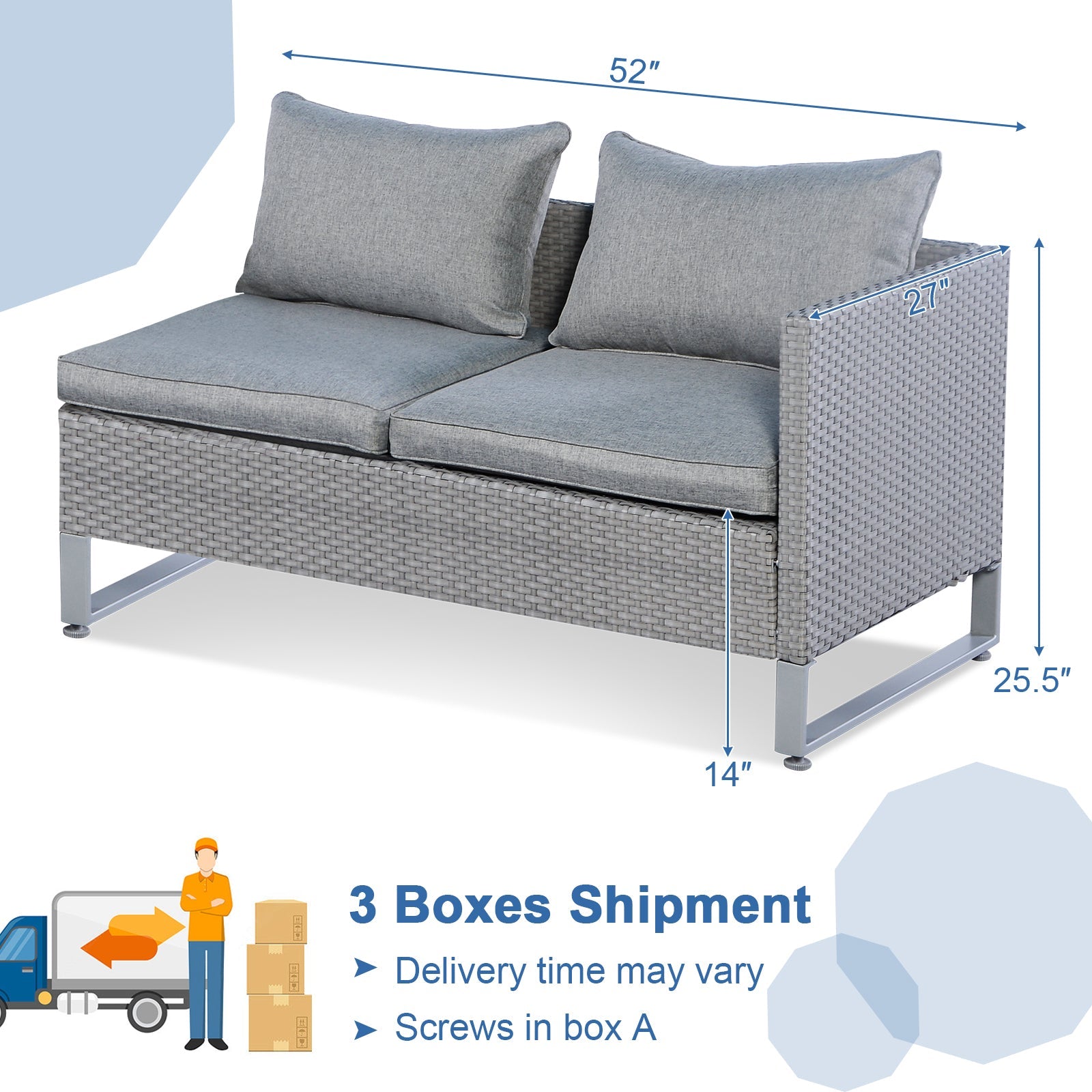 2 Pieces Patio Furniture Sofa Set with Cushions and Sofa Clips