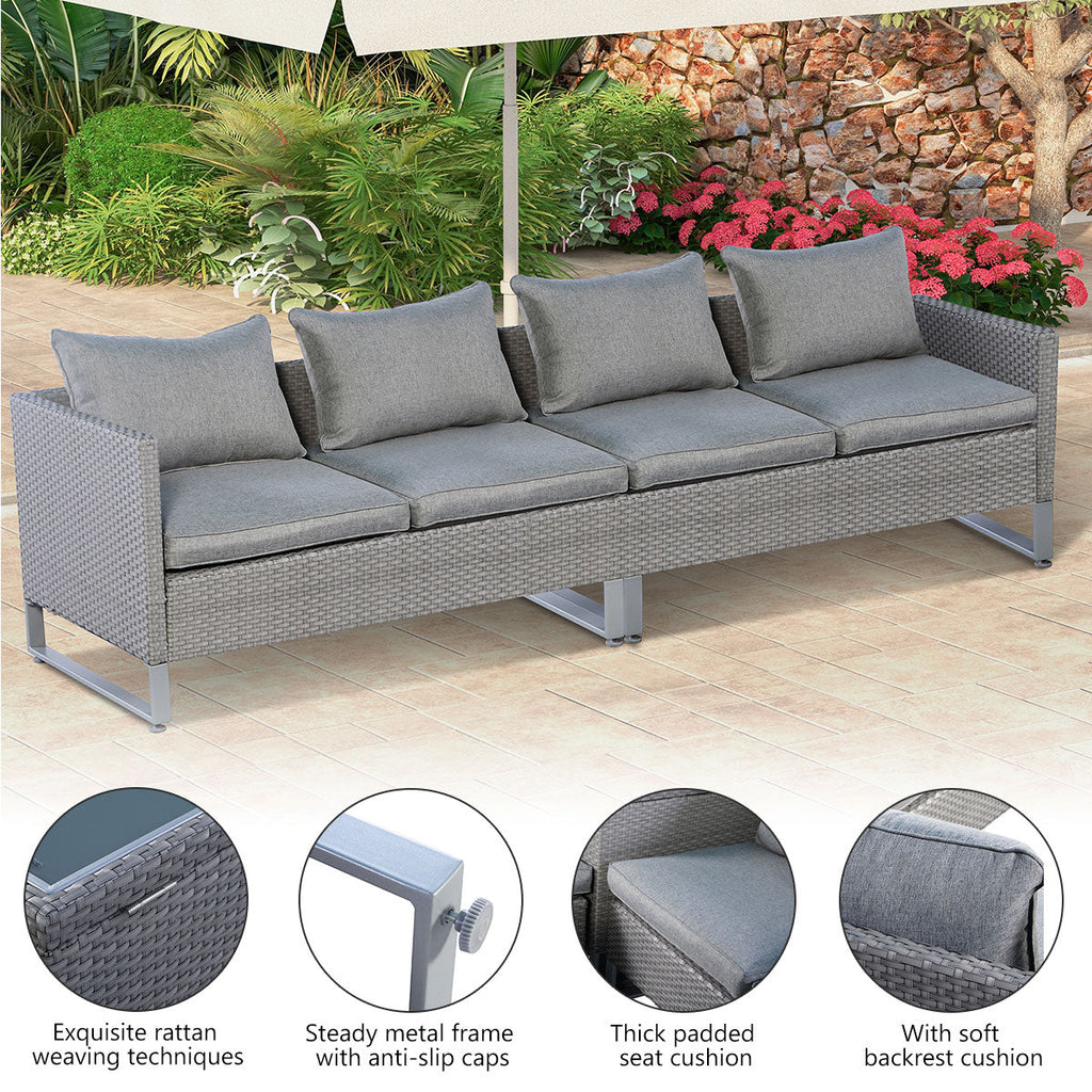 2 Pieces Patio Furniture Sofa Set with Cushions and Sofa Clips