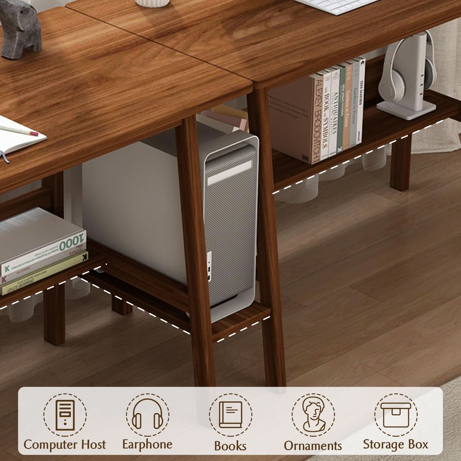 Walnut 110 Inches Twin Person Computer Workstation