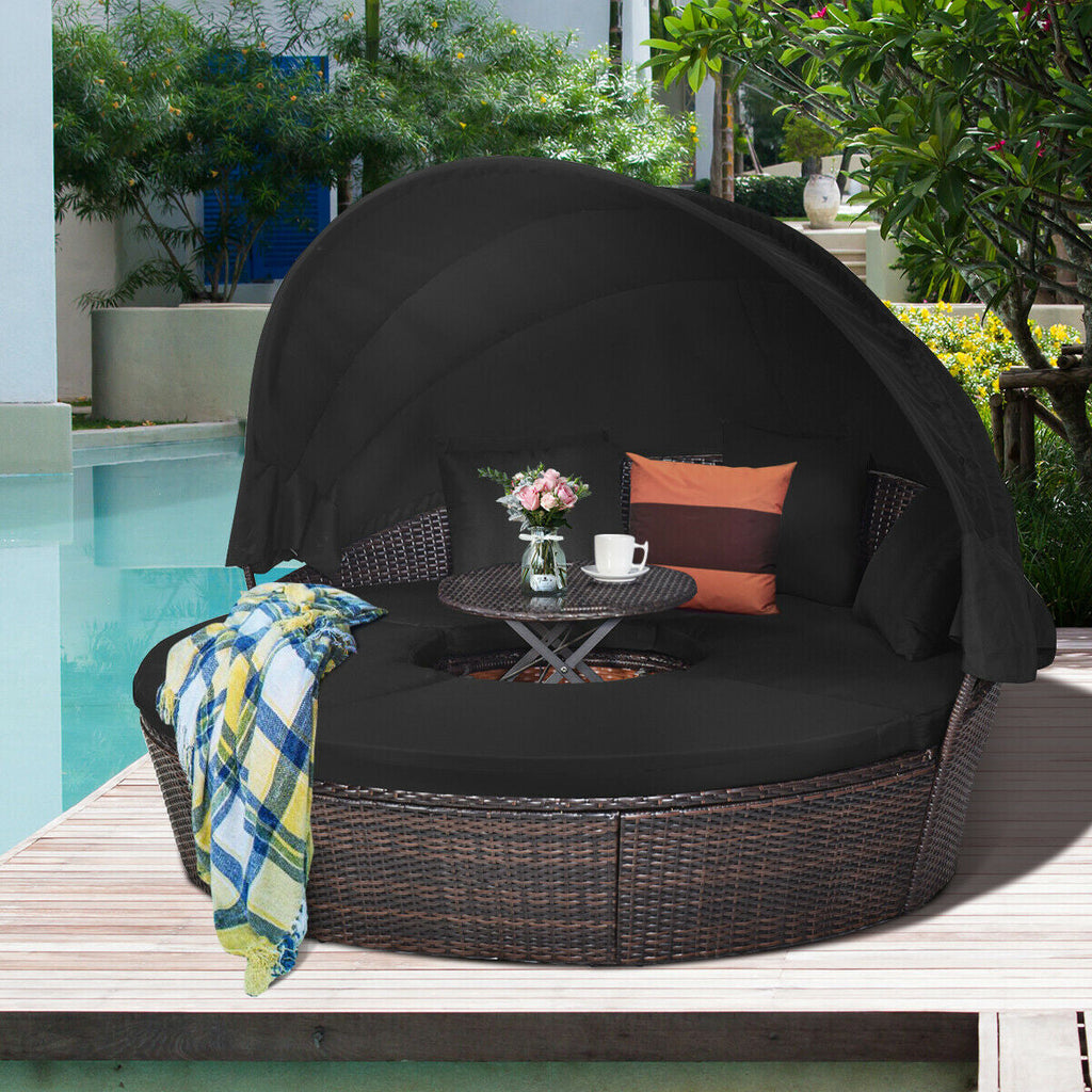 Patio Round Daybed Rattan Furniture Sets with Canopy