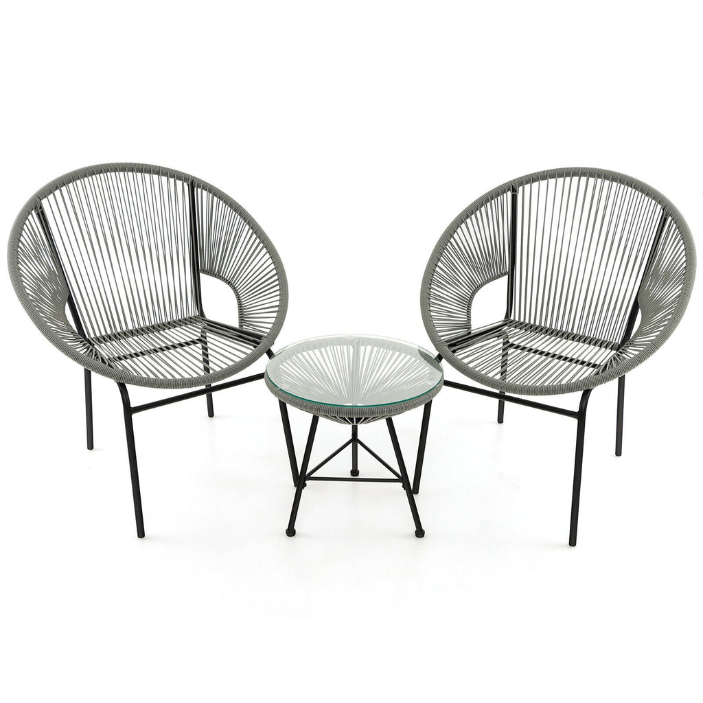 3PCS Patio Acapulco Furniture Bistro Set with GlassTable-Black