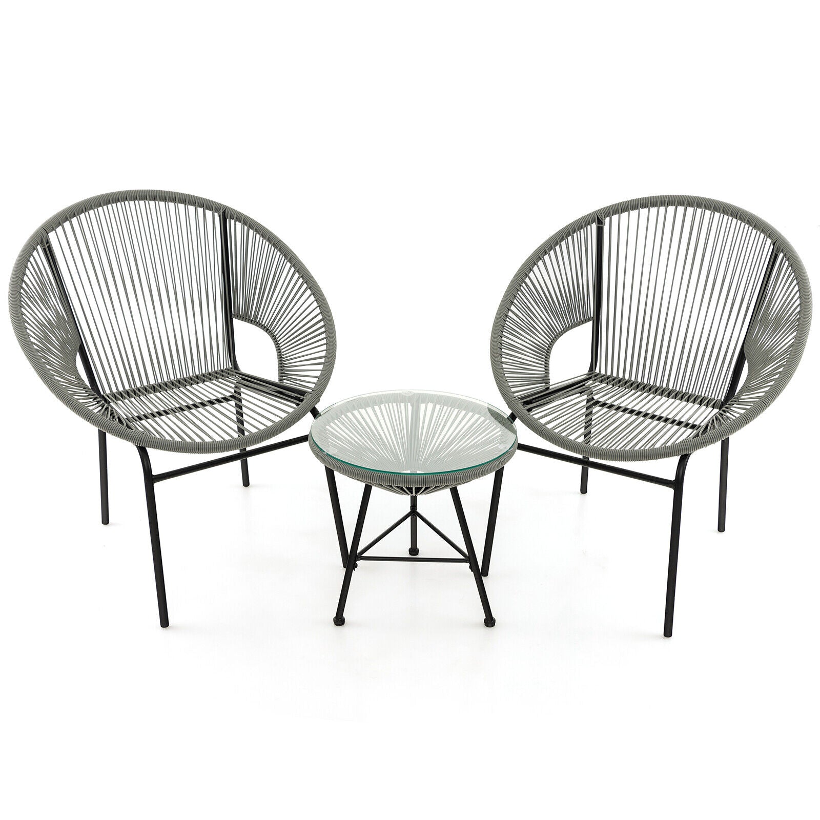 3PCS Patio Acapulco Furniture Bistro Set with GlassTable-Black