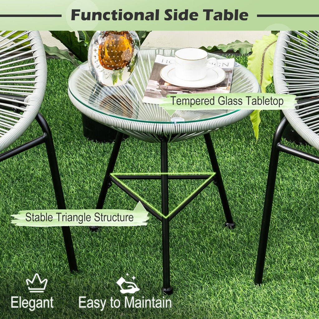 3PCS Patio Acapulco Furniture Bistro Set with GlassTable-Black