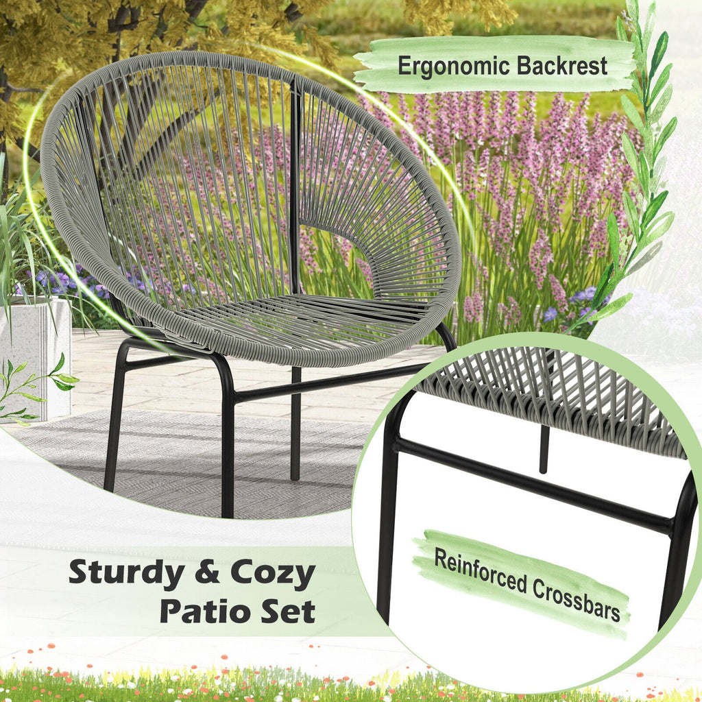 3PCS Patio Acapulco Furniture Bistro Set with GlassTable-Black