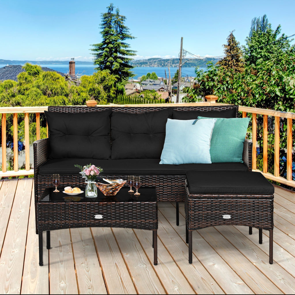 3 Pieces Patio Furniture Sectional Set with 5 Cozy