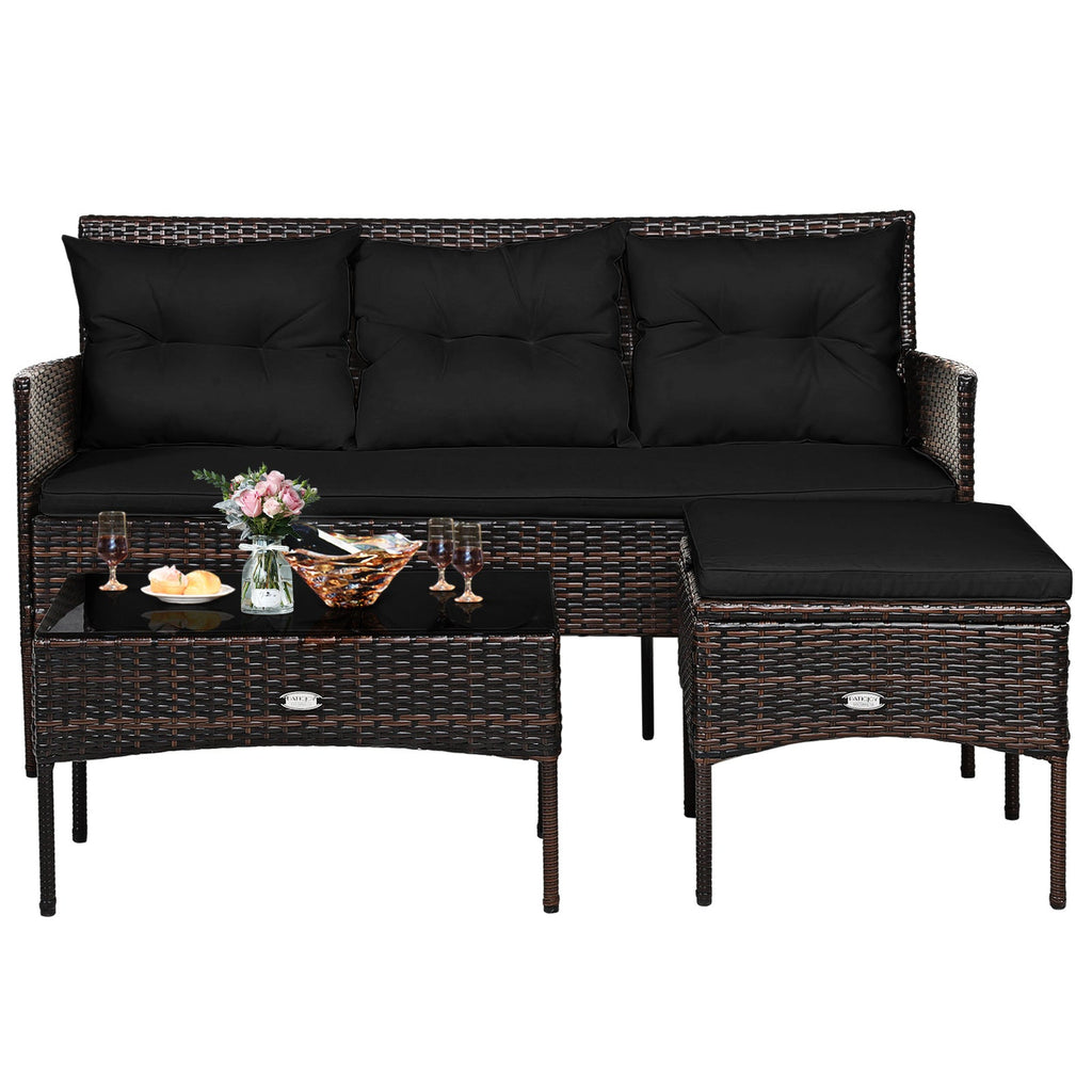 3 Pieces Patio Furniture Sectional Set with 5 Cozy