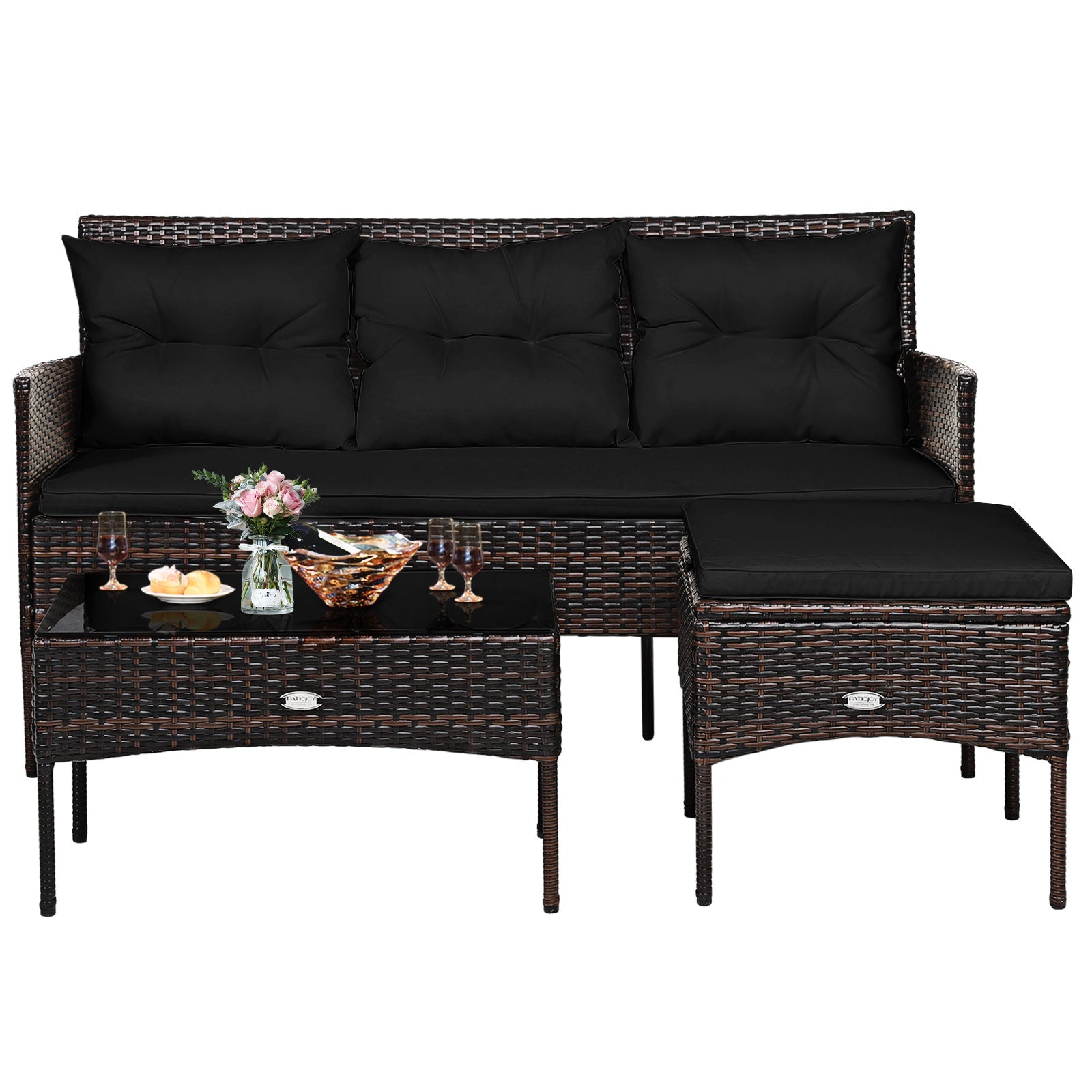 3 Pieces Patio Furniture Sectional Set with 5 Cozy