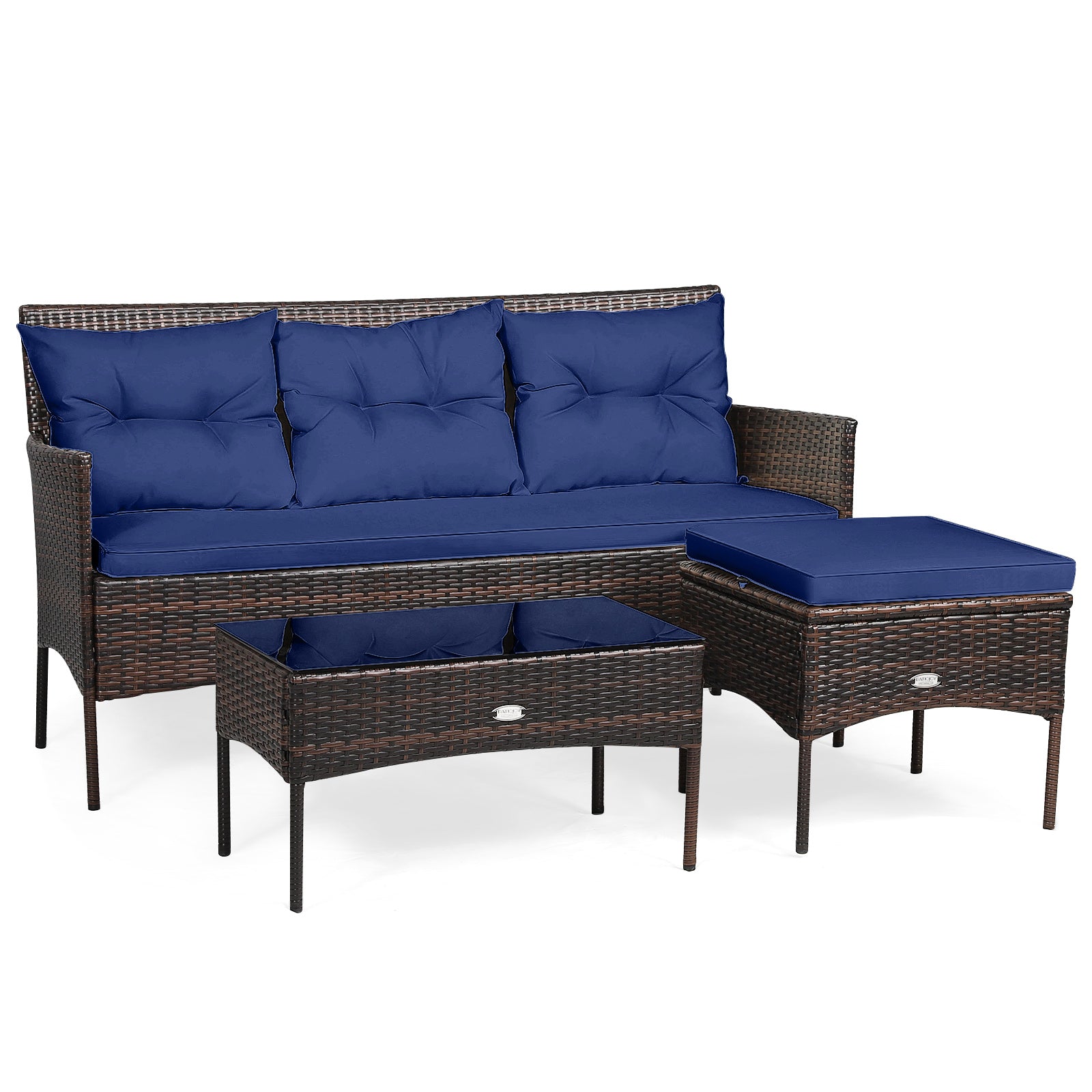 3 Pieces Patio Furniture Sectional Set with 5 Cozy