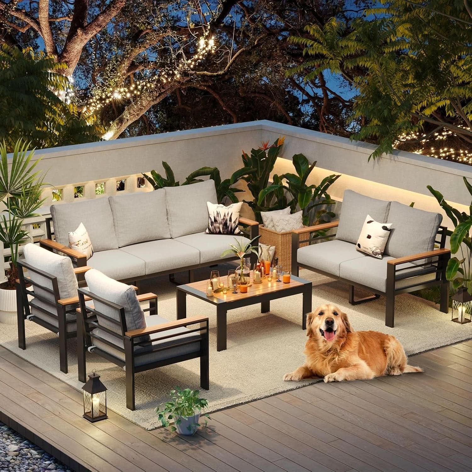Oversized Aluminum Patio Furniture Set with Thick Cushions