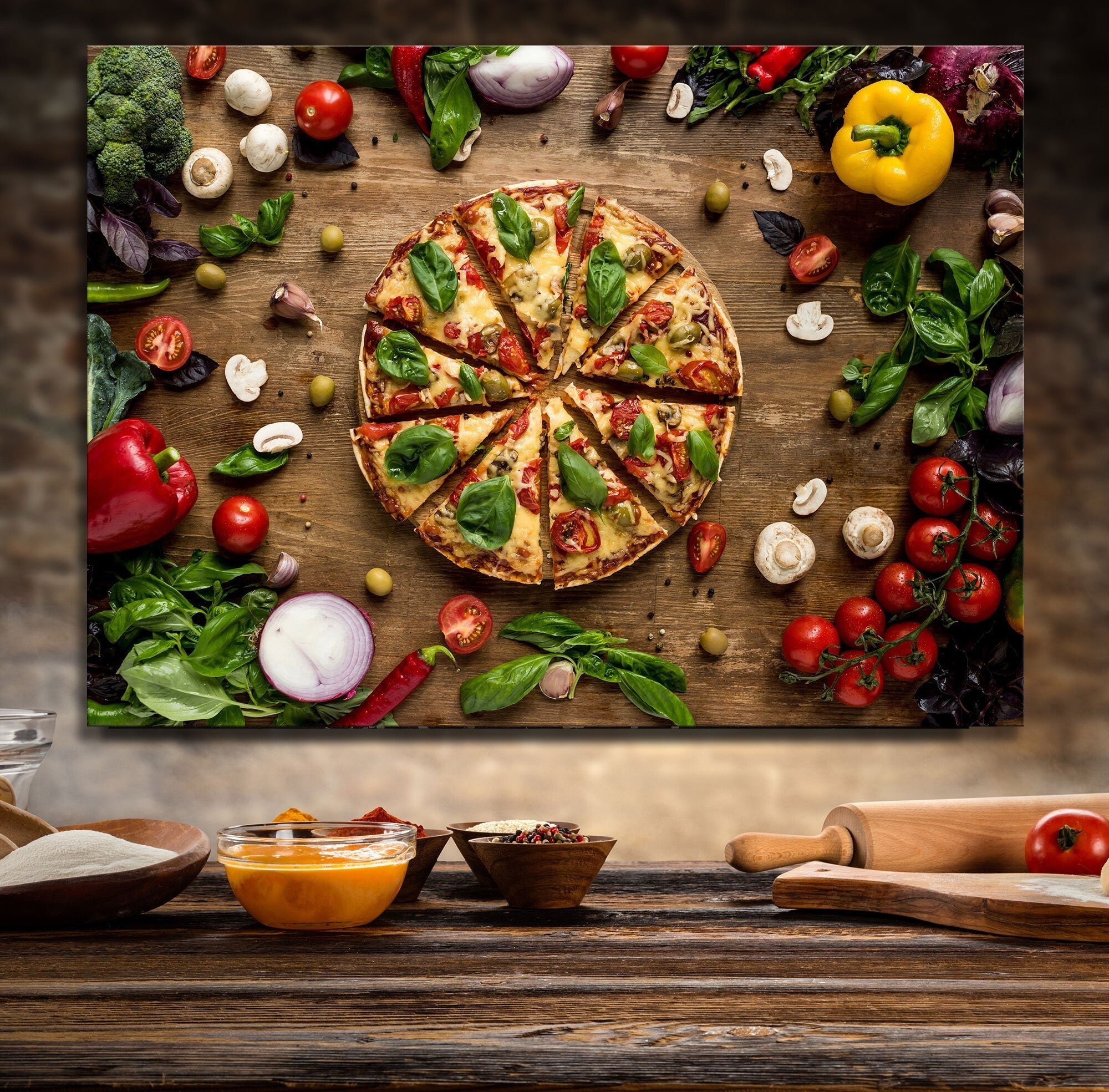 Pizza Italian Canvas Wall Art, Pizza Place Decor, Restaurant Decor, Dining Room Art, Fresh Italian Pizza Art, Pizzeria Art