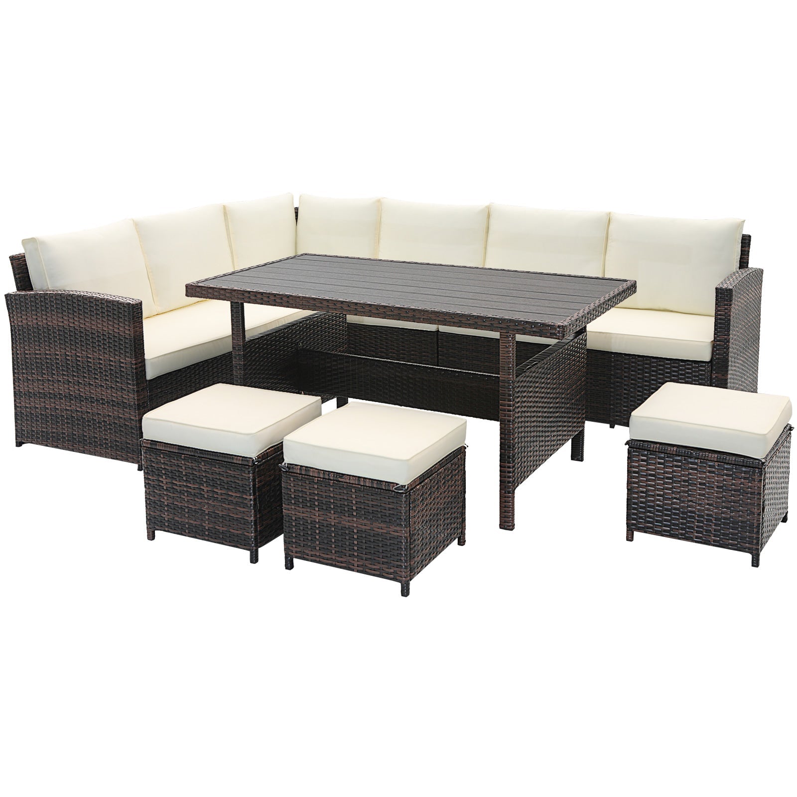 7 Pieces Wicker Patio Furniture Set-White