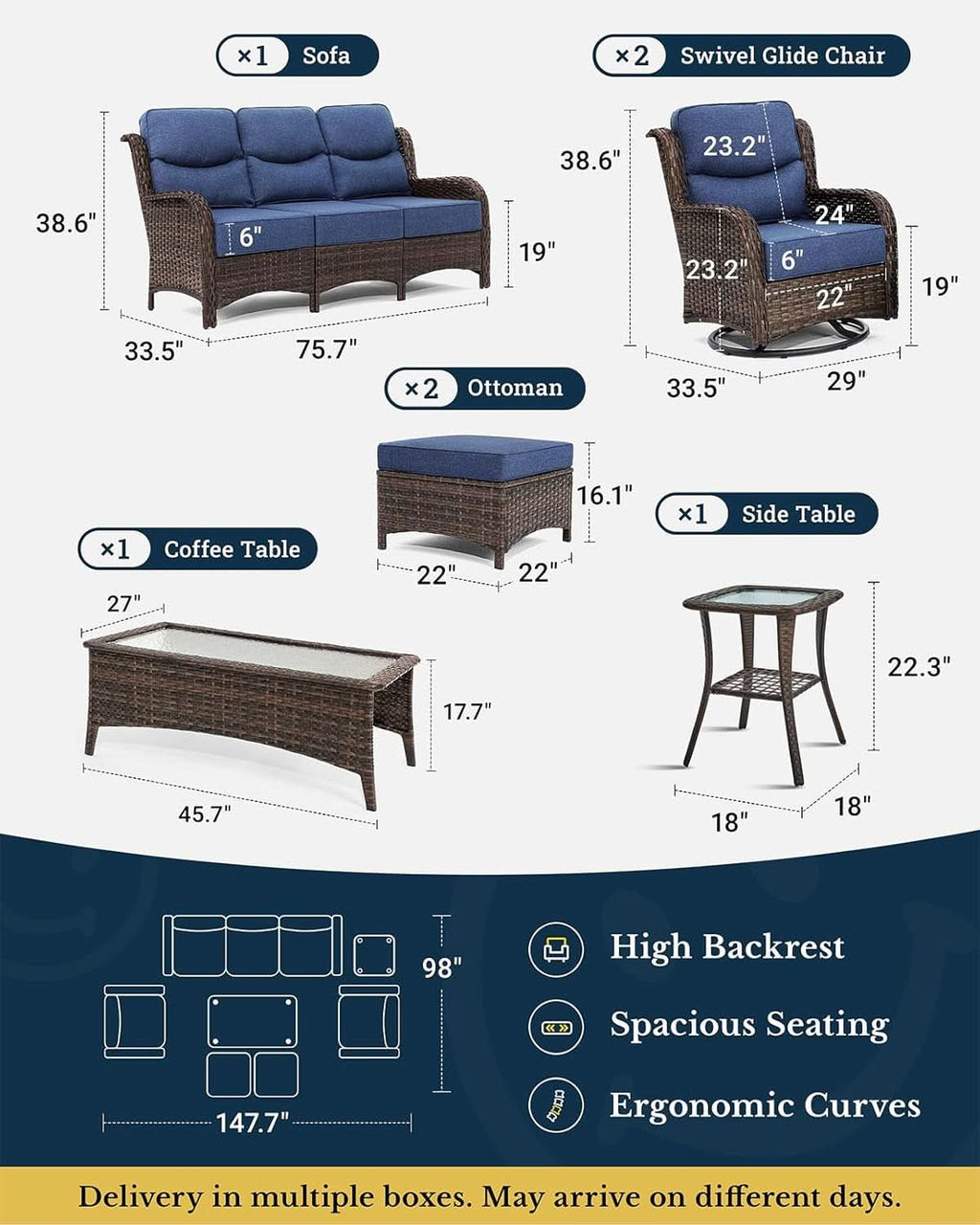 Luxury Outdoor Patio Furniture Set with Thick Cushions