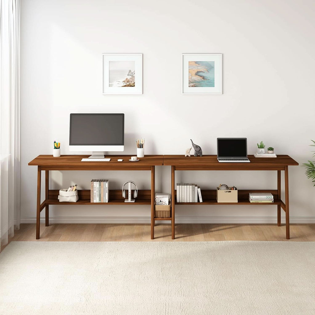 Walnut 110 Inches Twin Person Computer Workstation