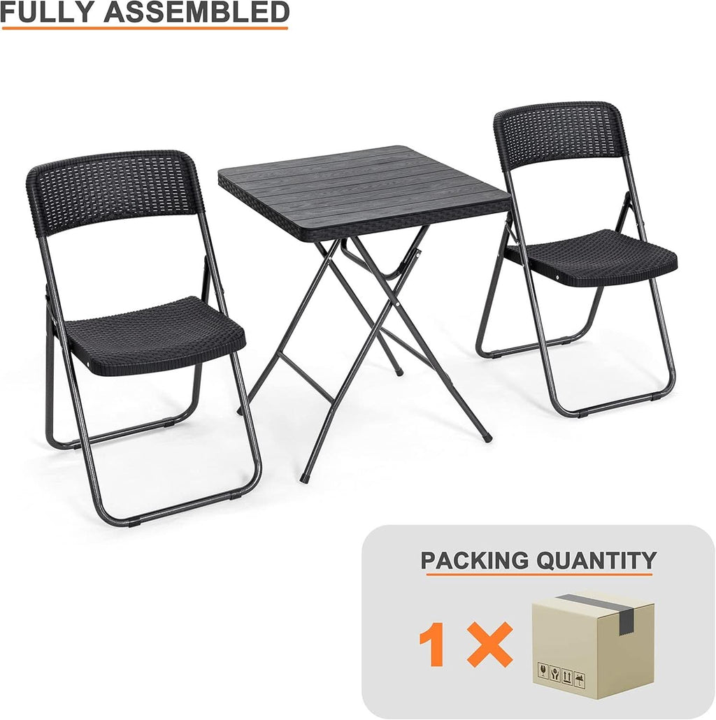 Three Piece Folding Patio Bistro Set All Weather Black For Balcony Porch And Backyard Outdoor Furniture