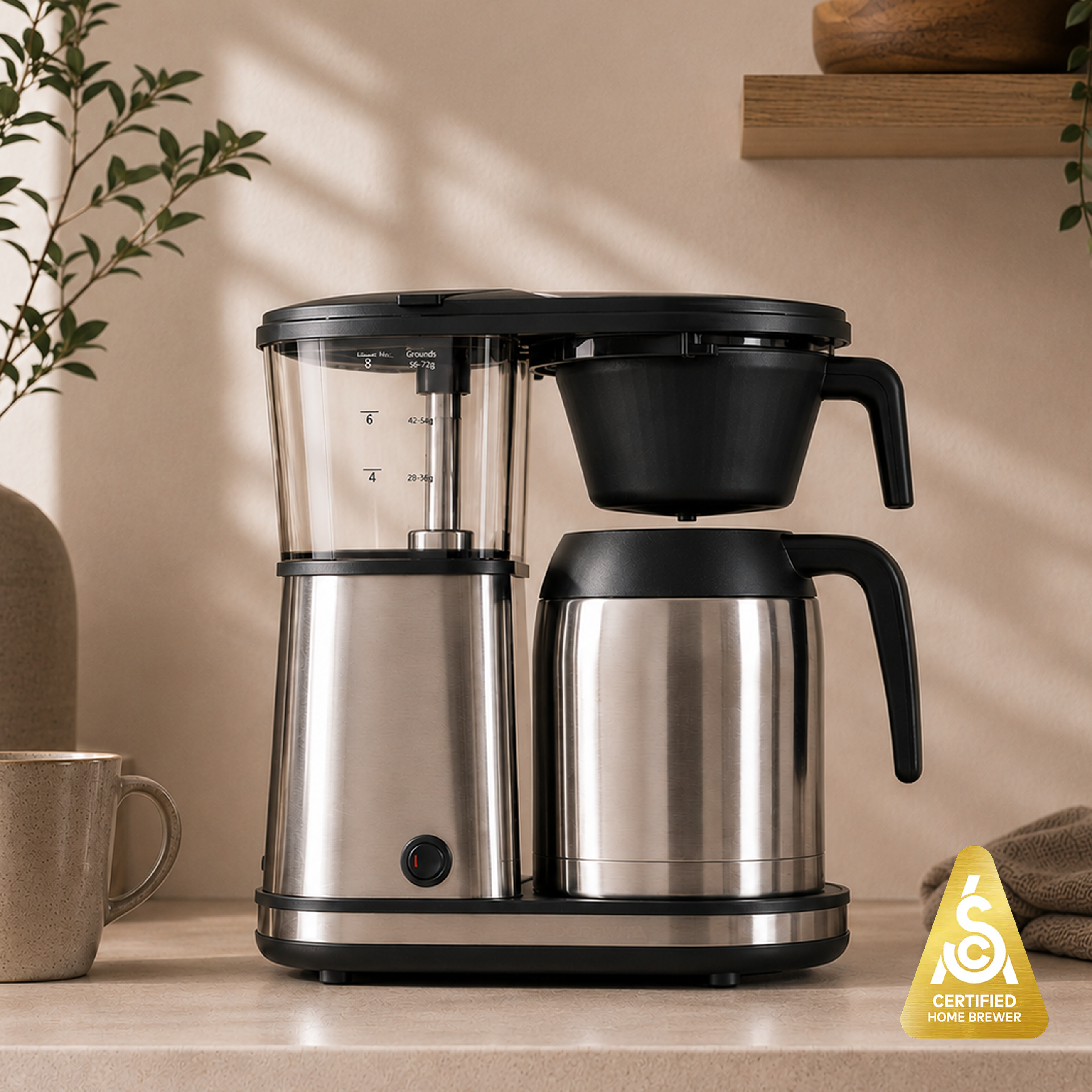 Connoisseur 8-Cup Drip Coffee Brewer One-Touch with Thermal Carafe and Hanging Basket - SCA Certified Home Brewer
