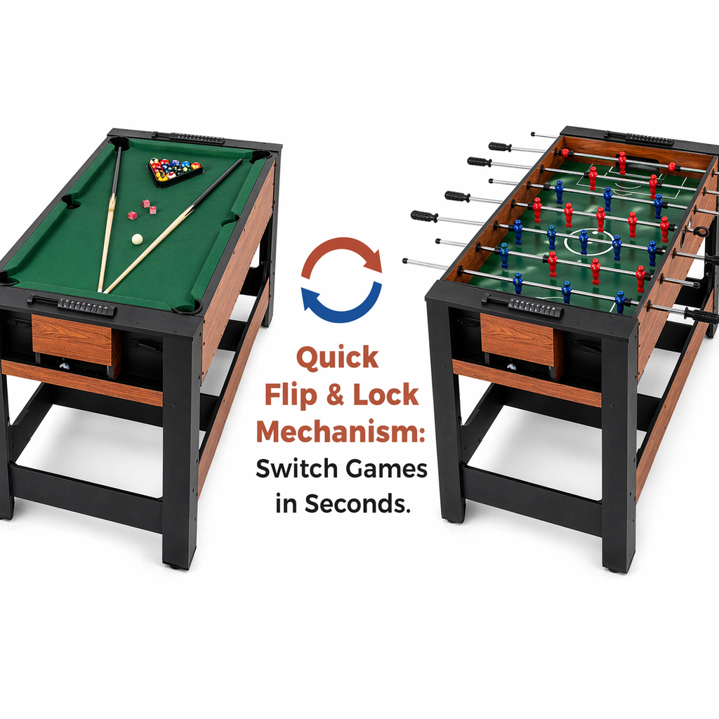 2-in-1 Full Size Foosball and Pool Combo Table with Legs-Black & Brown
