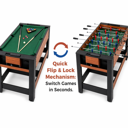 2-in-1 Full Size Foosball and Pool Combo Table with Legs-Black & Brown
