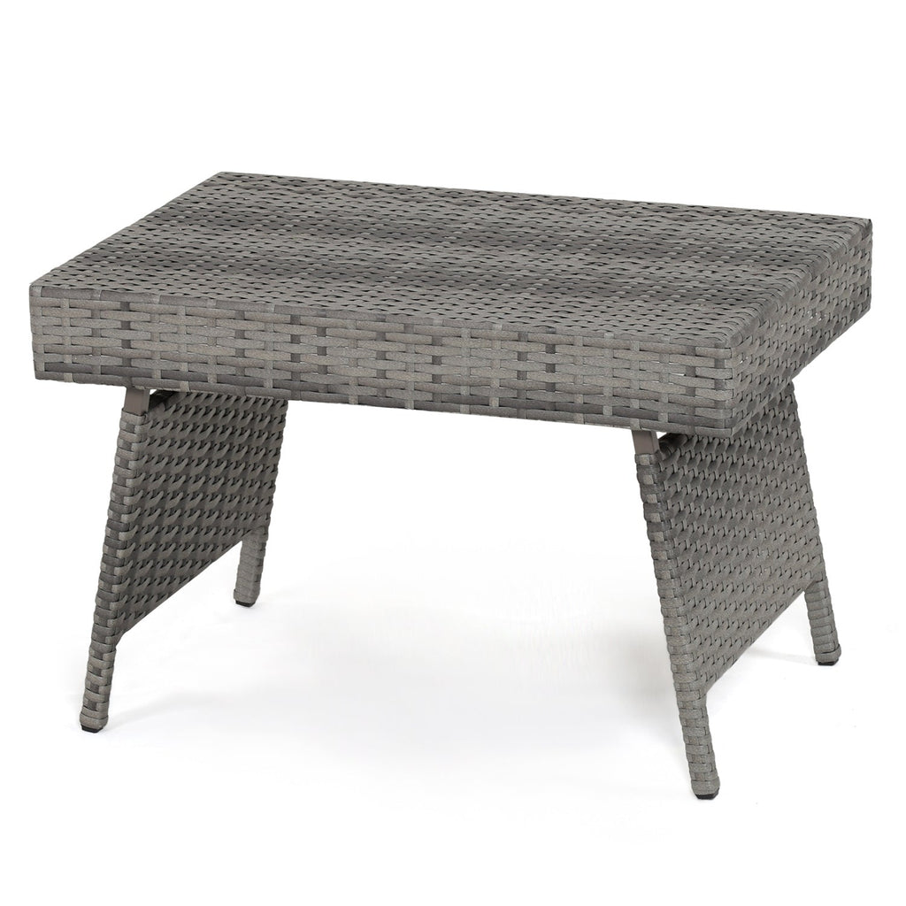 Folding PE Rattan Side Coffee Table Patio Garden Furniture