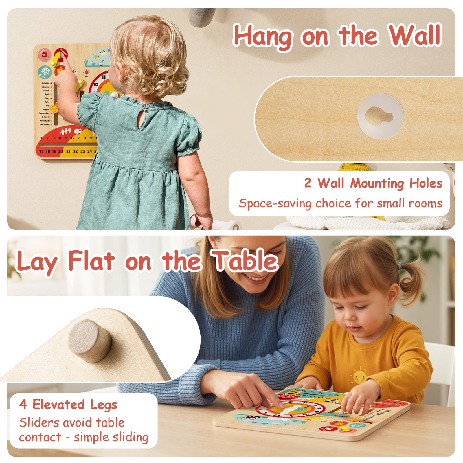 Montessori Wooden Toy for Toddlers Educational Learning Clock Toy About Season