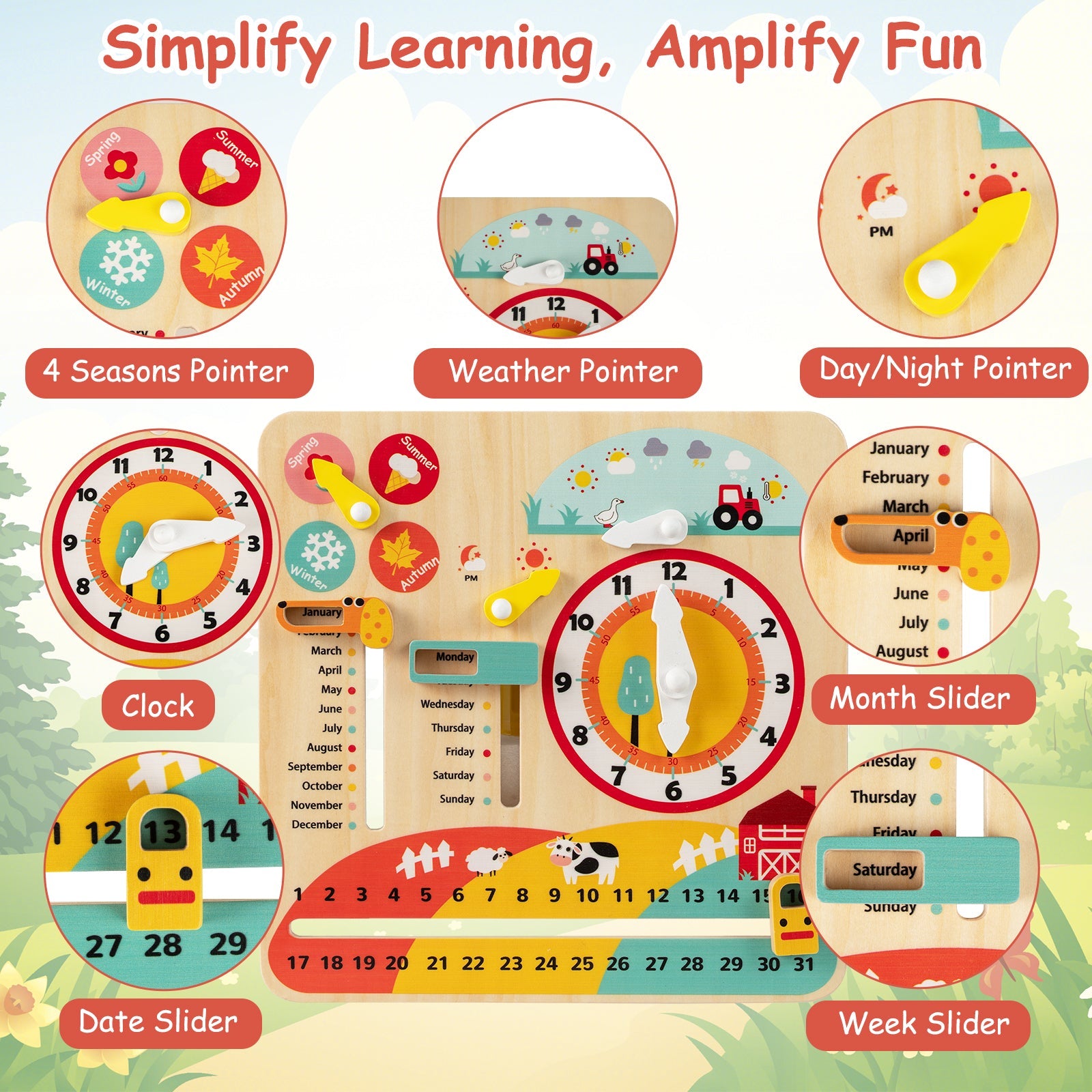 Montessori Wooden Toy for Toddlers Educational Learning Clock Toy About Season