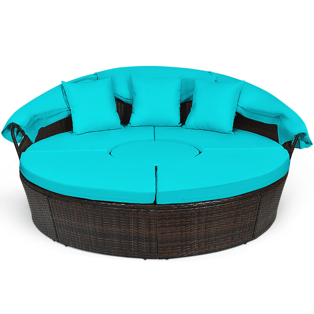 Patio Round Daybed Rattan Furniture Sets with Canopy