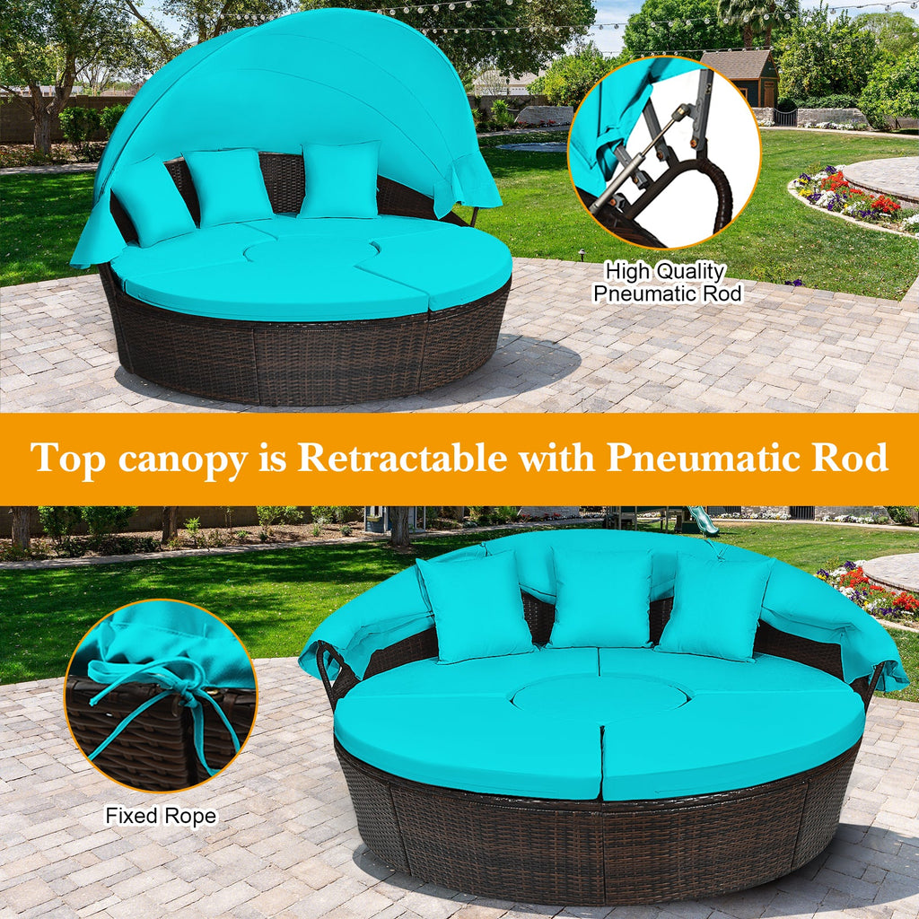 Patio Round Daybed Rattan Furniture Sets with Canopy