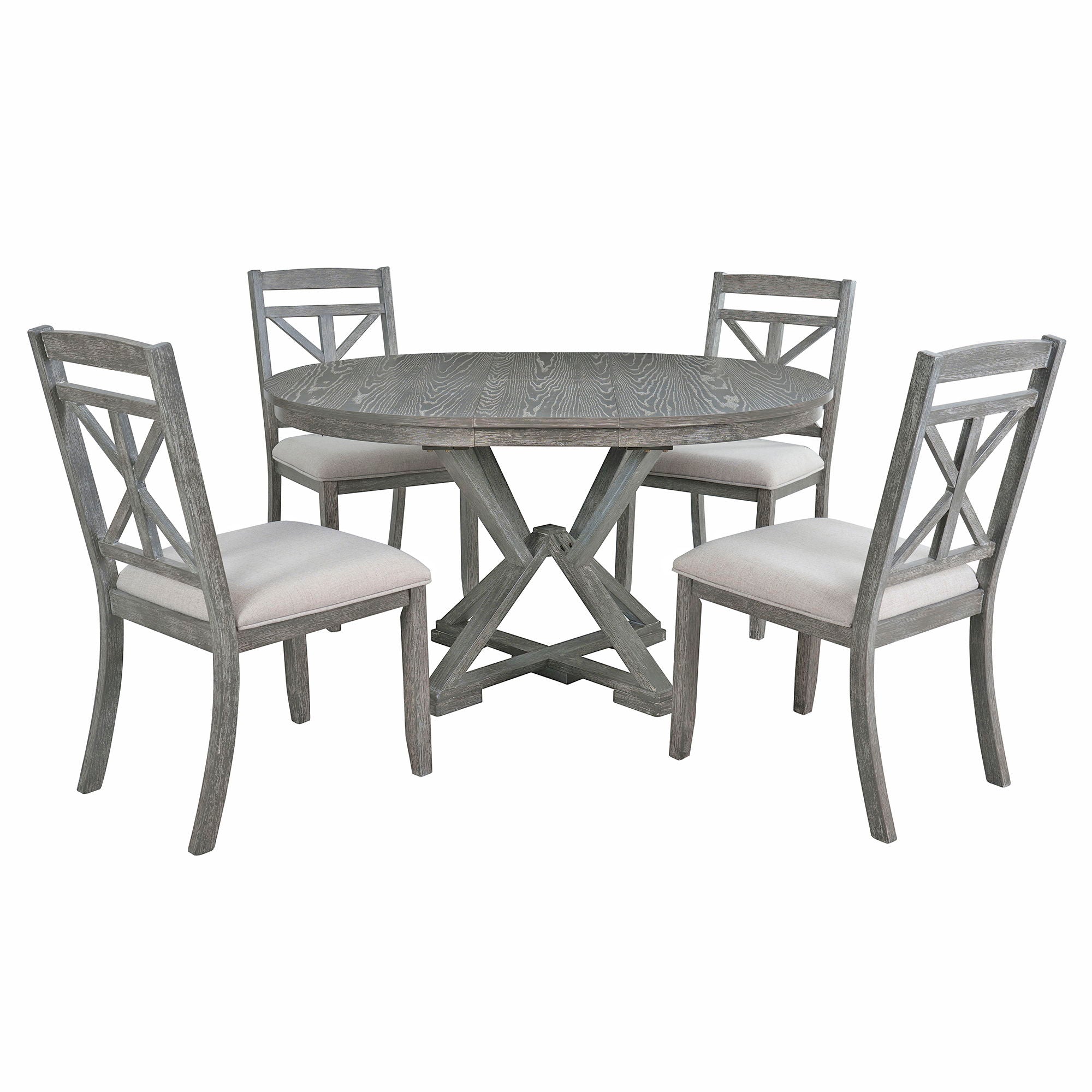 Dining Set With Extendable Round Table And 4 Upholstered Chairs