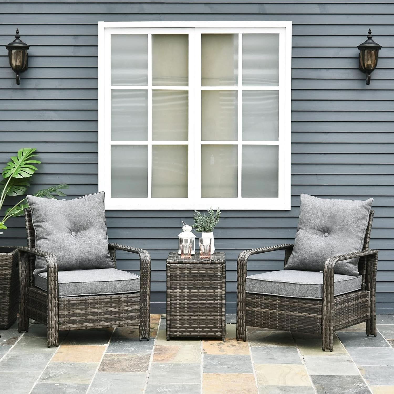 Three Piece Patio Furniture Set with Cushions and Table