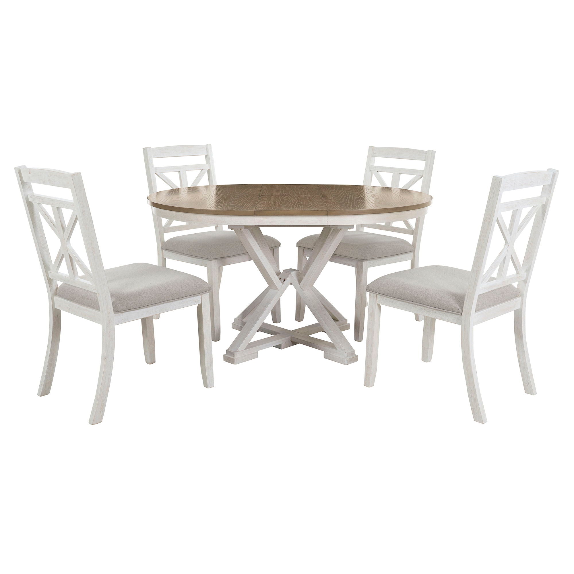 Dining Set With Extendable Round Table And 4 Upholstered Chairs