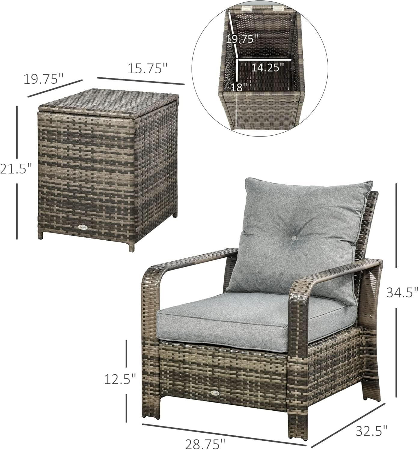 Three Piece Patio Furniture Set with Cushions and Table