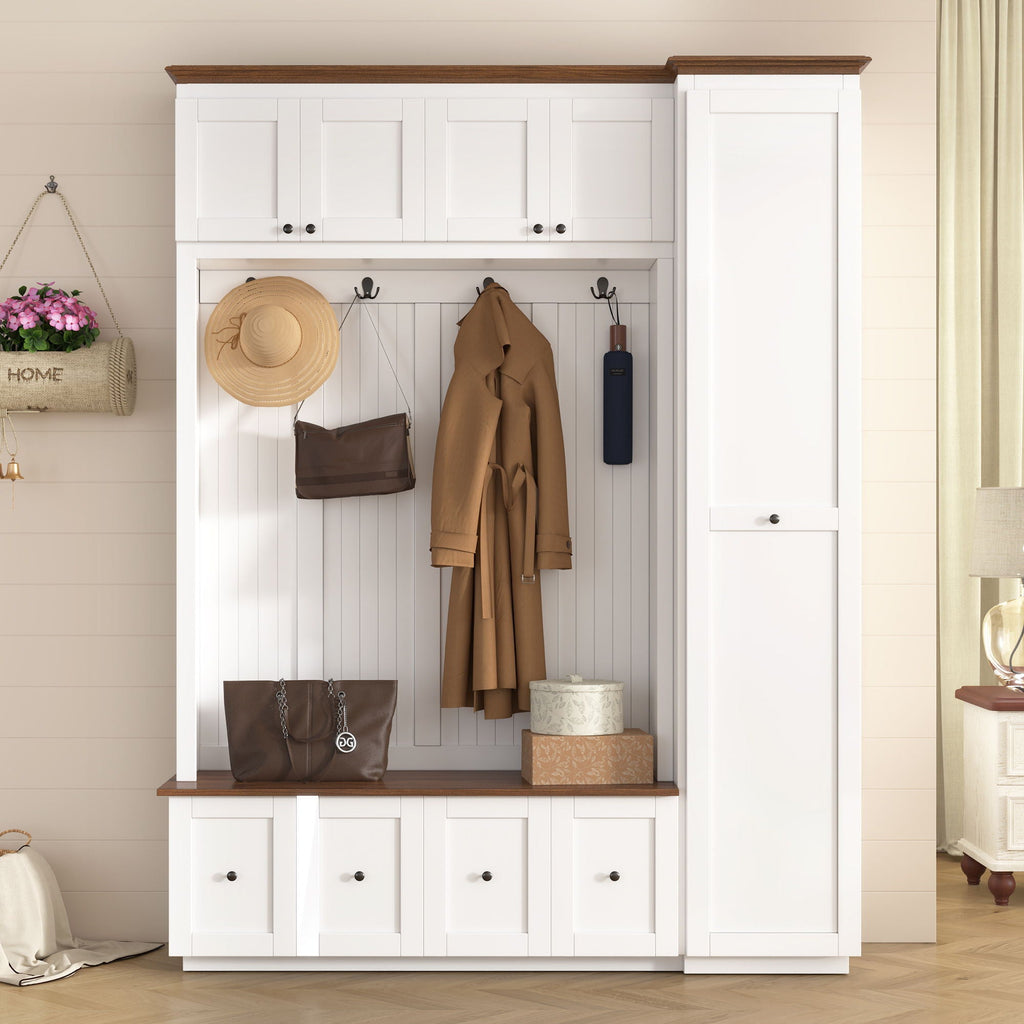 Entryway Hall Tree With Storage Bench, Coat Rack Shoe Bench With Cabinets
