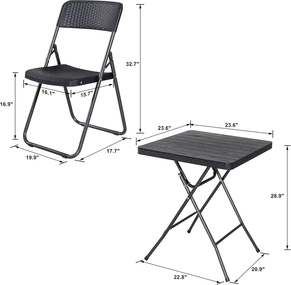 Three Piece Folding Patio Bistro Set All Weather Black For Balcony Porch And Backyard Outdoor Furniture