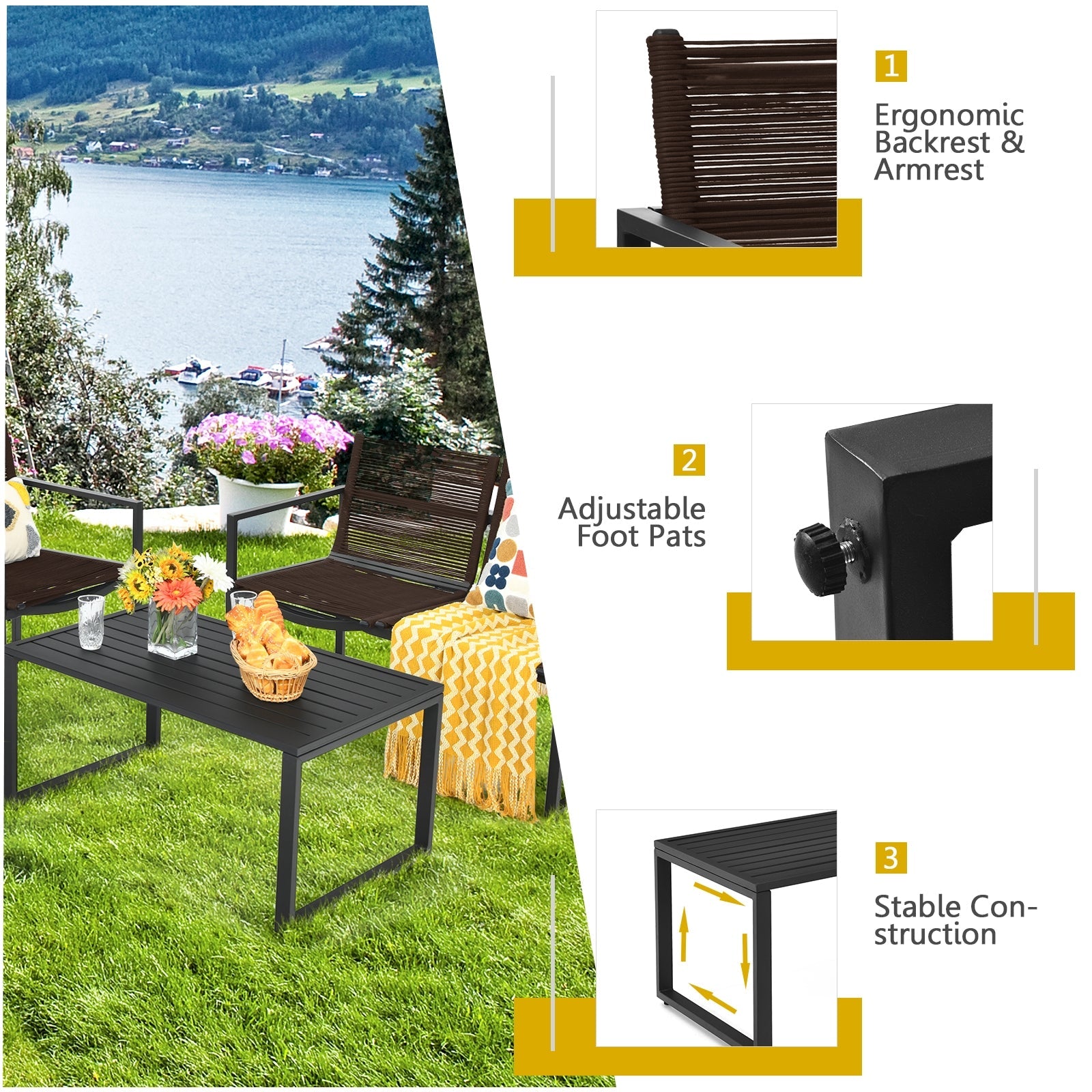 4 Pieces Patio Furniture Conversation Set with Sofa Loveseat